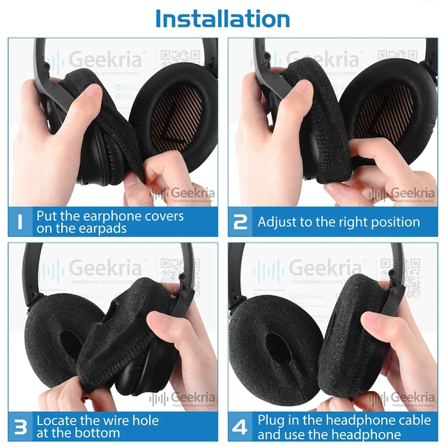 Alt view image 5 of 6 - 2 Pairs Knit Headphones Ear Covers - Product Safety Certified - Washable & Stretchable Earcup Protectors for Over-Ear Headsets, Sweat Pads for Gym (Size M/Black Flowery Gray)