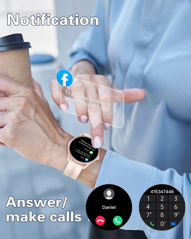 Alt view image 2 of 7 - Smart Watch for Women Answer/Make Calls for iPhone/Android Pink 1.4" HD Round Fitness Tracker Watch, Heart Rate/Sleep Monitor, Step/Calories Counter, Track 100+ Sport Types, IP68 Waterproof
