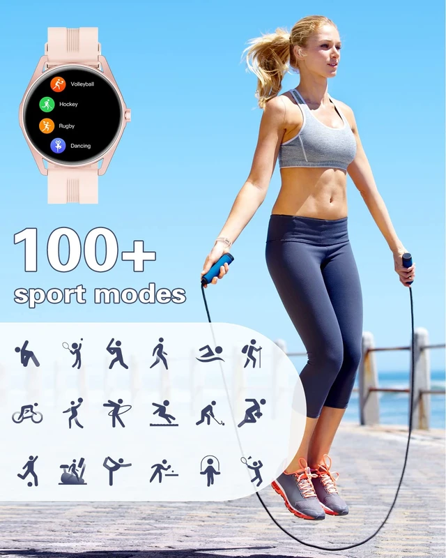 Alt view image 3 of 7 - Smart Watch for Women Answer/Make Calls for iPhone/Android Pink 1.4" HD Round Fitness Tracker Watch, Heart Rate/Sleep Monitor, Step/Calories Counter, Track 100+ Sport Types, IP68 Waterproof