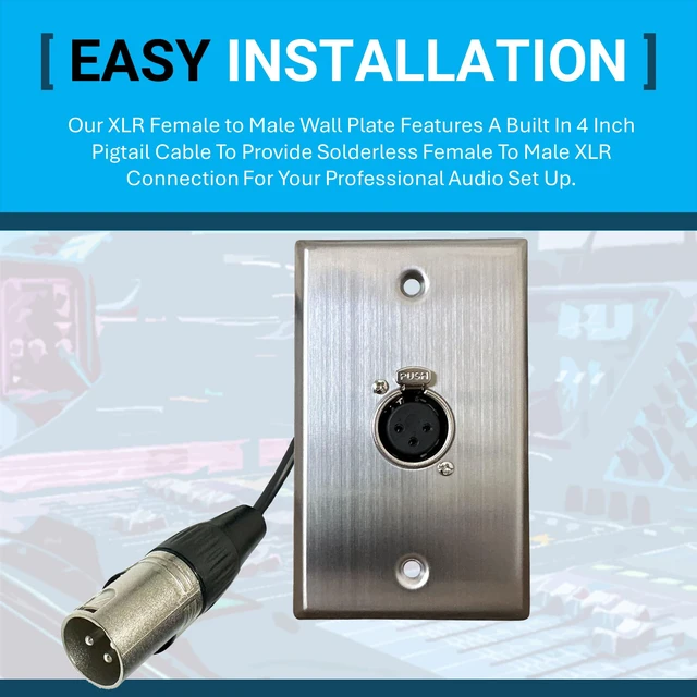 Alt view image 3 of 7 - 1 Port Stainless Steel XLR Wall Plate, Female to Male, Solderless No-Solder XLR Wall Plate with Female to Male Connectors for Pro Audio, Studio, Stage, Rack & In-Wall Installations