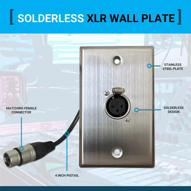 Alt view image 2 of 7 - 1 Port Stainless Steel XLR Wall Plate, Female to Female, Solderless No-Solder XLR Wall Plate with Female to Female Connectors for Pro Audio, Studio, Stage, Rack & In-Wall Installations