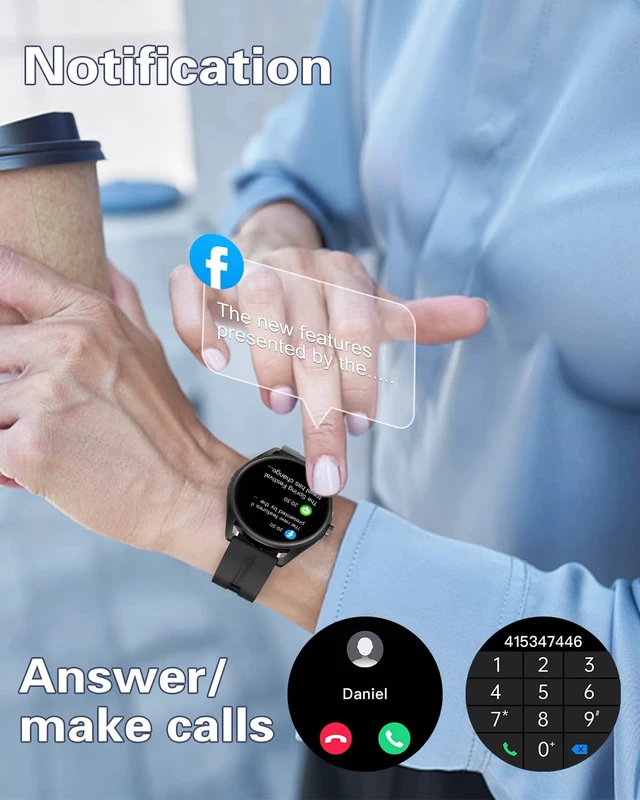 Alt view image 2 of 7 - Smart Watch for Women Men Answer/Make Calls for iPhone/Android Black 1.4" HD Round Fitness Tracker Watch, Heart Rate/Sleep Monitor, Step/Calories Counter, Track 100+ Sport Types, IP68 Waterproof