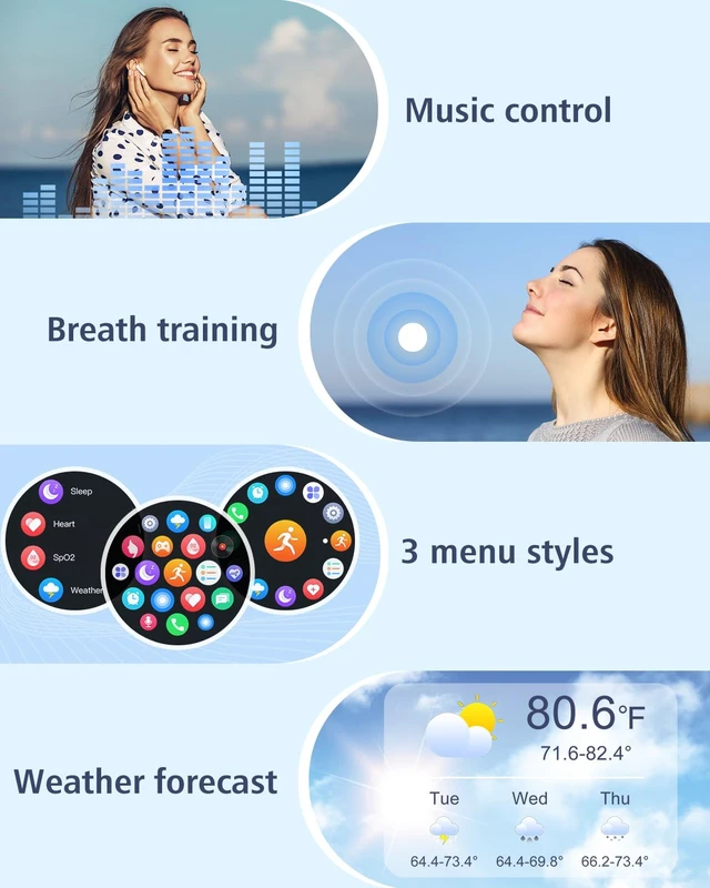 Alt view image 6 of 7 - Smart Watch for Women Men Answer/Make Calls for iPhone/Android Black 1.4" HD Round Fitness Tracker Watch, Heart Rate/Sleep Monitor, Step/Calories Counter, Track 100+ Sport Types, IP68 Waterproof