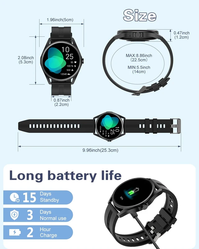 Alt view image 7 of 7 - Smart Watch for Women Men Answer/Make Calls for iPhone/Android Black 1.4" HD Round Fitness Tracker Watch, Heart Rate/Sleep Monitor, Step/Calories Counter, Track 100+ Sport Types, IP68 Waterproof