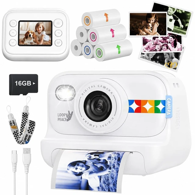 Main image of Kids Color Instant Print Camera Kids Camera with 5 Color Photo Paper, 48MP & 1080P Video, 21 Fun Frames, 32G Card, Christmas/Birthday Gifts for Girls and Boys Ages 3 4 5 6 7 8 9 10 11 12 -White
