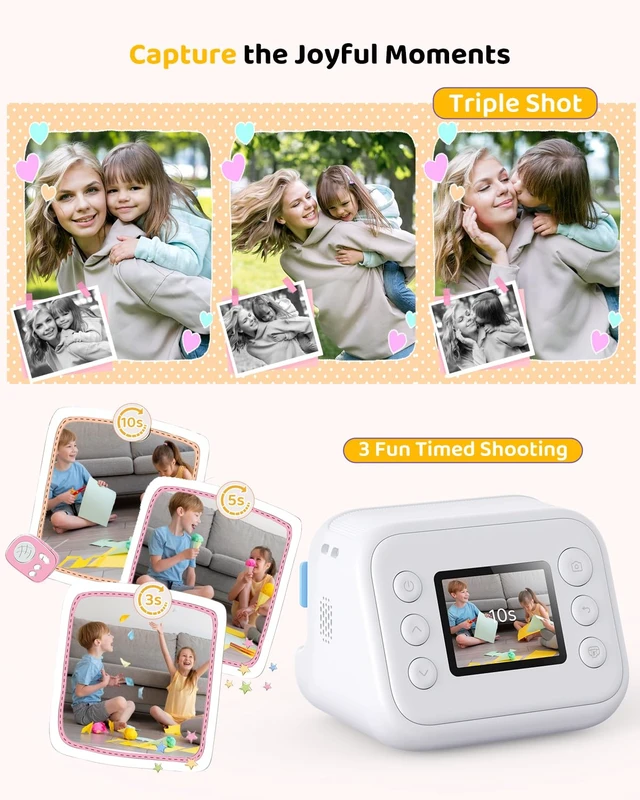 Alt view image 4 of 7 - Kids Color Instant Print Camera Kids Camera with 5 Color Photo Paper, 48MP & 1080P Video, 21 Fun Frames, 32G Card, Christmas/Birthday Gifts for Girls and Boys Ages 3 4 5 6 7 8 9 10 11 12 -White