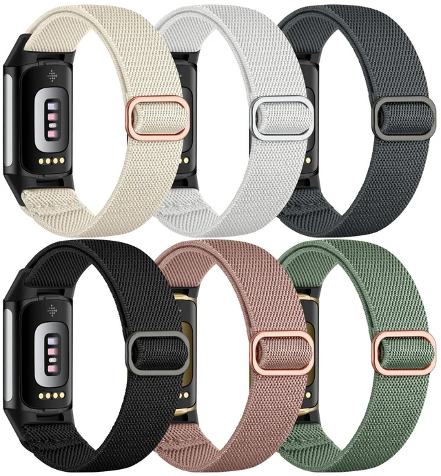 Main image of Sport Band Compatible with Fitbit Charge 5 Bands/Fitbit Charge 6 Bands Women Men, Soft Breathable Woven Nylon Strap Stretchy Fabric Solo Loop Replacement Wristband for Charge 5/6, 6 Pack