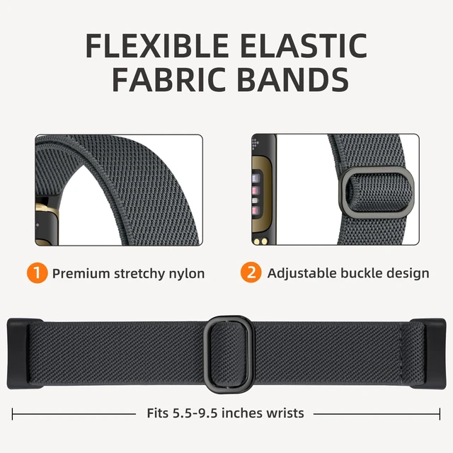 Alt view image 3 of 7 - Sport Band Compatible with Fitbit Charge 5 Bands/Fitbit Charge 6 Bands Women Men, Soft Breathable Woven Nylon Strap Stretchy Fabric Solo Loop Replacement Wristband for Charge 5/6, 6 Pack