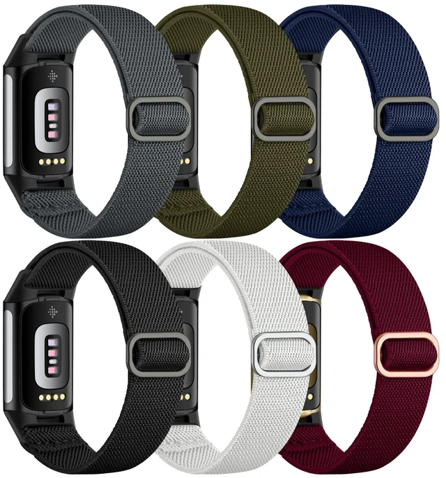 Main image of Compatible with Fitbit Charge 6 Bands/Fitbit Charge 5 Bands Men Women, 6 Pack Adjustable Soft Elastic Nylon Fabric Replacement Watchband Sport Woven Strap Accessories for Charge 5/Charge 6