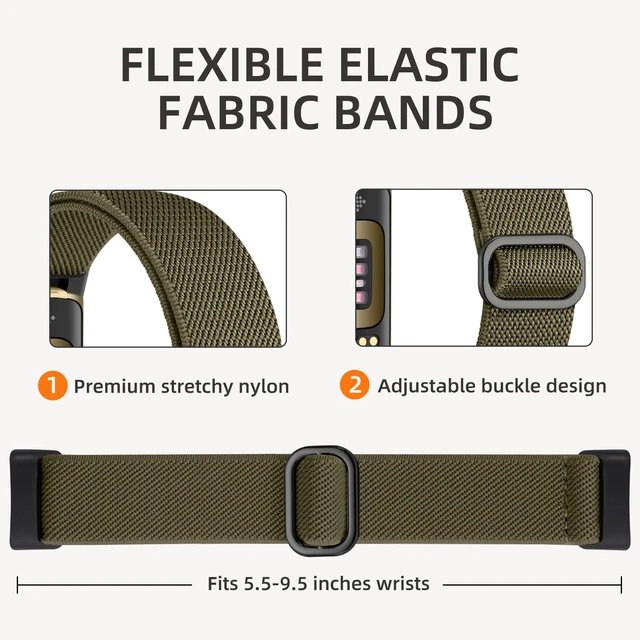 Alt view image 3 of 7 - Compatible with Fitbit Charge 6 Bands/Fitbit Charge 5 Bands Men Women, 6 Pack Adjustable Soft Elastic Nylon Fabric Replacement Watchband Sport Woven Strap Accessories for Charge 5/Charge 6