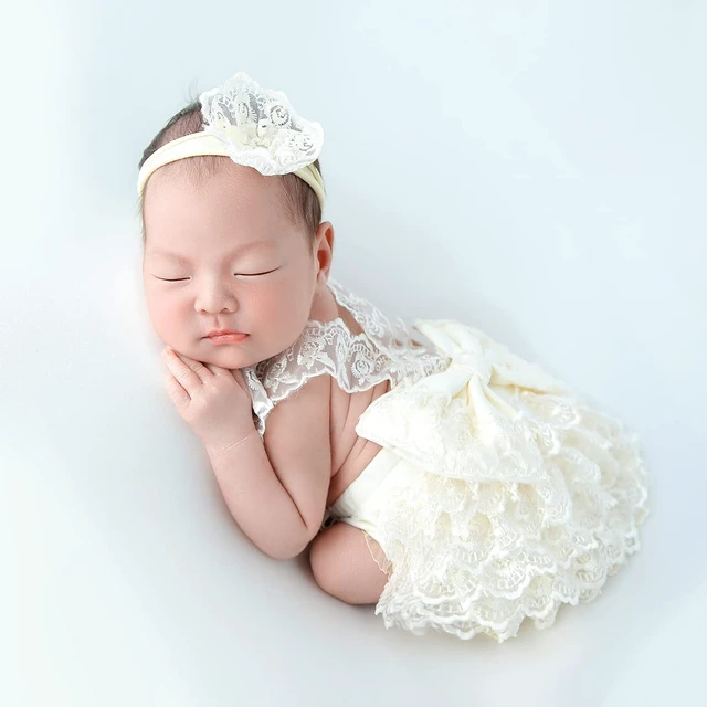 Alt view image 2 of 7 - Newborn Photography Outfits Girl Newborn Photography Props Lace Romper Baby Photo Shoot Outfits Girls Photo Props (Strap Style - Beige)