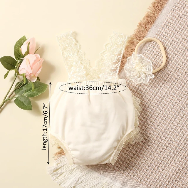 Alt view image 6 of 7 - Newborn Photography Outfits Girl Newborn Photography Props Lace Romper Baby Photo Shoot Outfits Girls Photo Props (Strap Style - Beige)