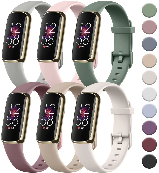 Main image of 6 PACK Sport Bands Compatible with Fitbit Luxe Bands for Women Men, Soft Silicone Waterproof Straps Replacement Wristbands Compatible for Fitbit Luxe Watch Band(6 Pack)