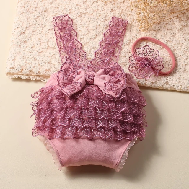 Alt view image 2 of 7 - Newborn Photography Outfits - Girl Props Lace Romper Baby Photo Shoot Outfits Girls Photo Props (Strap Style - Purple)