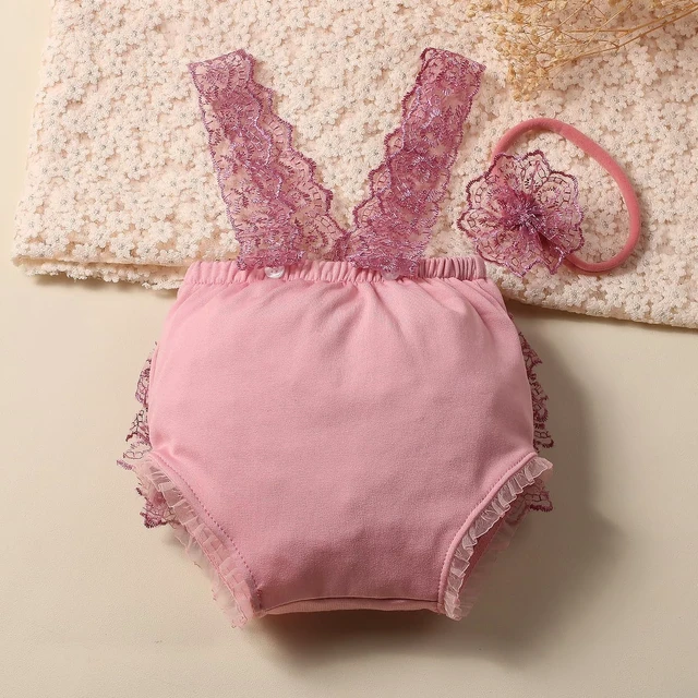 Alt view image 3 of 7 - Newborn Photography Outfits - Girl Props Lace Romper Baby Photo Shoot Outfits Girls Photo Props (Strap Style - Purple)