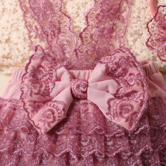 Alt view image 5 of 7 - Newborn Photography Outfits - Girl Props Lace Romper Baby Photo Shoot Outfits Girls Photo Props (Strap Style - Purple)