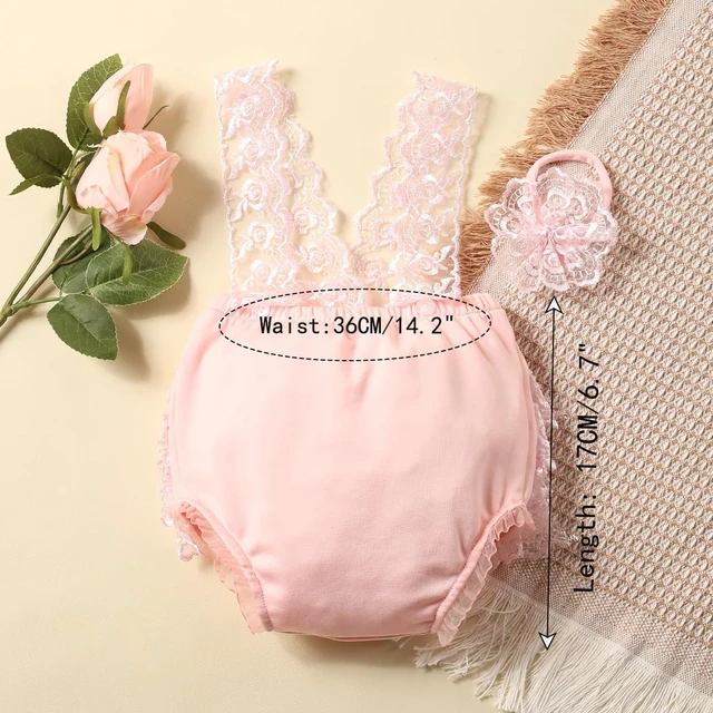 Alt view image 3 of 7 - Newborn Photography Outfits Girl Newborn Photography Props Lace Romper Baby Photo Shoot Outfits Girls Photo Props (Strap Style - Pink)