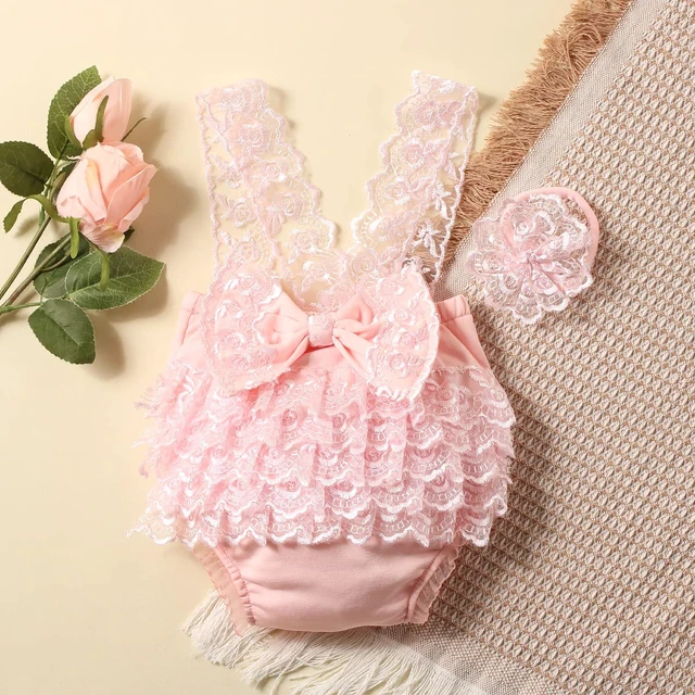 Alt view image 2 of 7 - Newborn Photography Outfits Girl Newborn Photography Props Lace Romper Baby Photo Shoot Outfits Girls Photo Props (Strap Style - Pink)