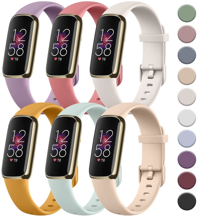Main image of 6 PACK Sport Bands Compatible with Fitbit Luxe Bands for Women Men, Soft Silicone Waterproof Straps Replacement Wristbands Compatible for Fitbit Luxe Watch Band(6 Pack)