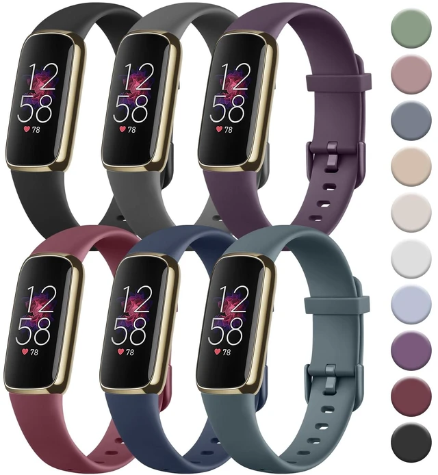 Main image of 6 PACK Sport Bands Compatible with Fitbit Luxe Bands for Women Men, Soft Silicone Waterproof Straps Replacement Wristbands Compatible for Fitbit Luxe Watch Band(6 Pack)