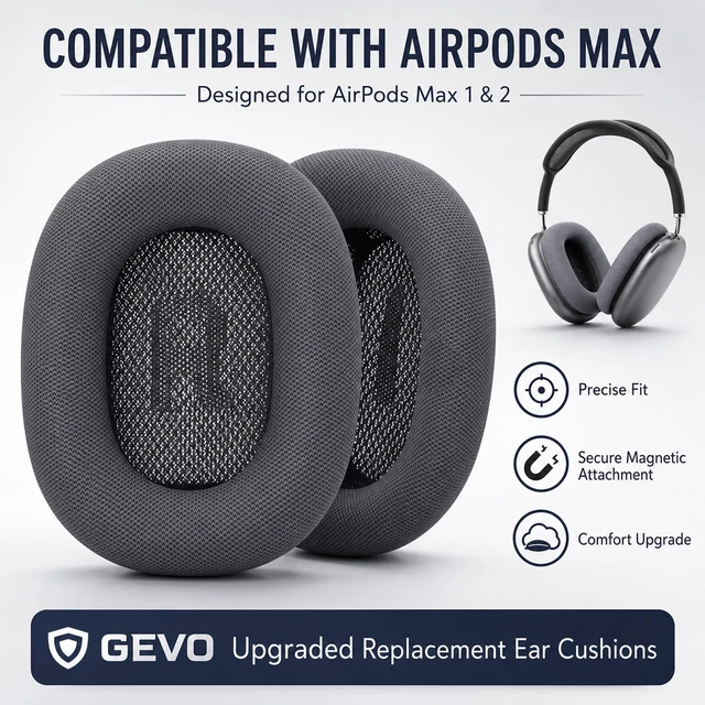 Alt view image 3 of 7 - AirPods Max Ear Cushions Replacement Memory Foam Earpads with Magnet, Mesh Fabric, Noise Isolation, 2-Pack, Space Gray (Midnight)