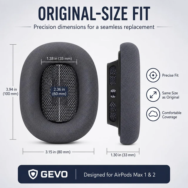 Alt view image 4 of 7 - AirPods Max Ear Cushions Replacement Memory Foam Earpads with Magnet, Mesh Fabric, Noise Isolation, 2-Pack, Space Gray (Midnight)