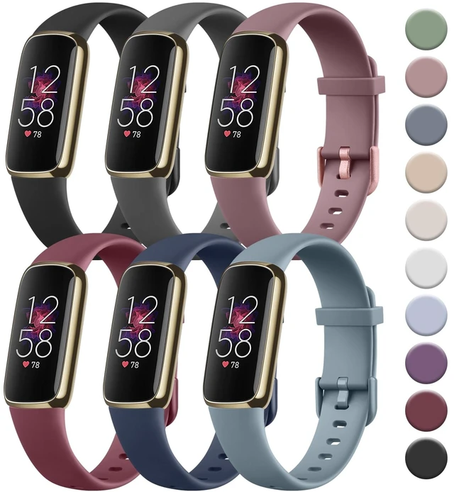 Main image of 6 PACK Sport Bands Compatible with Fitbit Luxe Bands for Women Men, Soft Silicone Waterproof Straps Replacement Wristbands Compatible for Fitbit Luxe Watch Band(6 Pack)