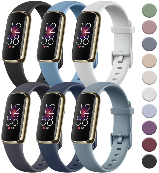 Main image of 6 PACK Sport Bands Compatible with Fitbit Luxe Bands for Women Men, Soft Silicone Waterproof Straps Replacement Wristbands Compatible for Fitbit Luxe Watch Band(6 Pack)
