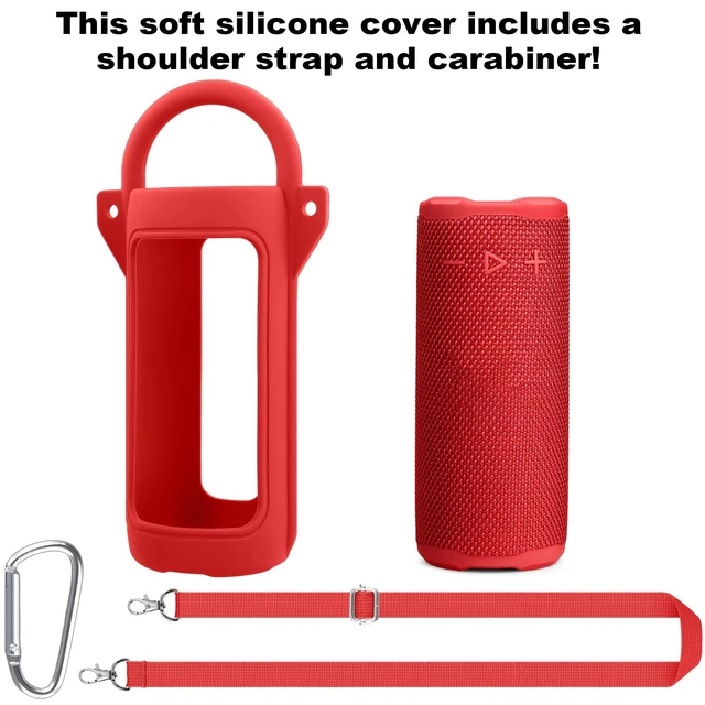 Alt view image 2 of 7 - for JBL Grip Portable Waterproof Speaker Silicone Case, Red Portable Travel Soft Cover with Adjustable Shoulder Strap and Carabiner, Protective Skin Case, Anti-Slip Feet