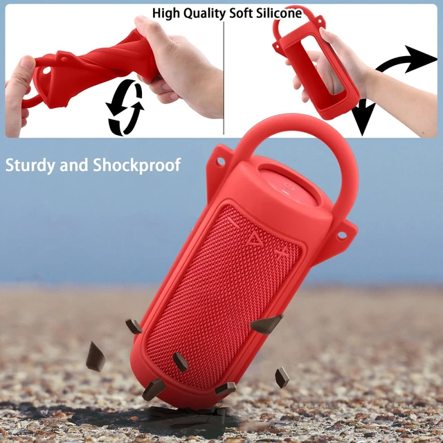 Alt view image 6 of 7 - for JBL Grip Portable Waterproof Speaker Silicone Case, Red Portable Travel Soft Cover with Adjustable Shoulder Strap and Carabiner, Protective Skin Case, Anti-Slip Feet