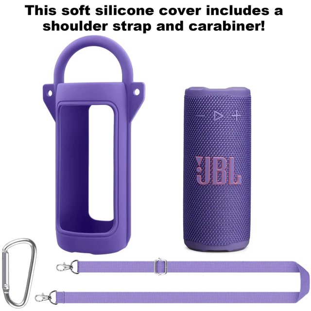 Alt view image 2 of 7 - for JBL Grip Portable Waterproof Speaker Silicone Case, Purple Portable Travel Soft Cover with Adjustable Shoulder Strap and Carabiner, Protective Skin Case, Anti-Slip Feet