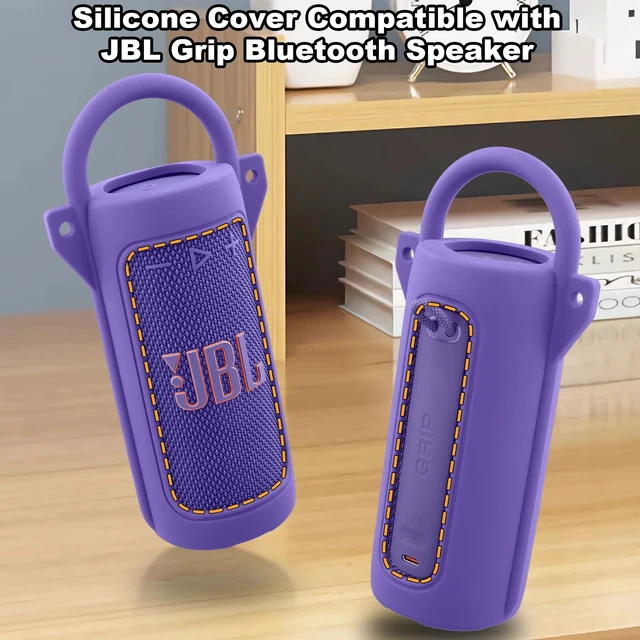 Alt view image 3 of 7 - for JBL Grip Portable Waterproof Speaker Silicone Case, Purple Portable Travel Soft Cover with Adjustable Shoulder Strap and Carabiner, Protective Skin Case, Anti-Slip Feet