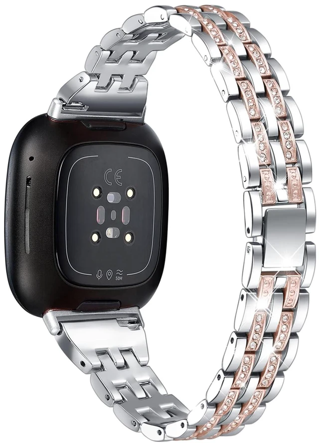 Main image of Bling Bands Compatible with Fitbit Versa 4/Sense 2/Versa 3/Sense, Women Dressy Slim Bracelet Metal Replacement Wristbands