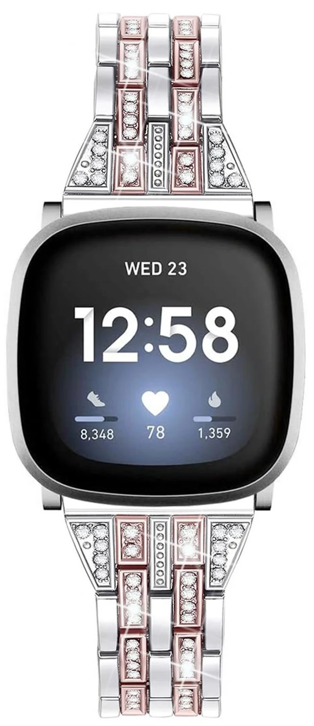 Alt view image 2 of 7 - Bling Bands Compatible with Fitbit Versa 4/Sense 2/Versa 3/Sense, Women Dressy Slim Bracelet Metal Replacement Wristbands