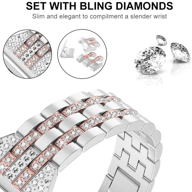 Alt view image 3 of 7 - Bling Bands Compatible with Fitbit Versa 4/Sense 2/Versa 3/Sense, Women Dressy Slim Bracelet Metal Replacement Wristbands