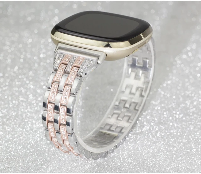 Alt view image 4 of 7 - Bling Bands Compatible with Fitbit Versa 4/Sense 2/Versa 3/Sense, Women Dressy Slim Bracelet Metal Replacement Wristbands