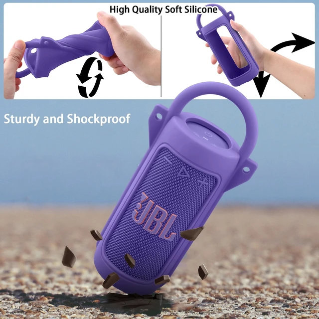 Alt view image 6 of 7 - for JBL Grip Portable Waterproof Speaker Silicone Case, Purple Portable Travel Soft Cover with Adjustable Shoulder Strap and Carabiner, Protective Skin Case, Anti-Slip Feet