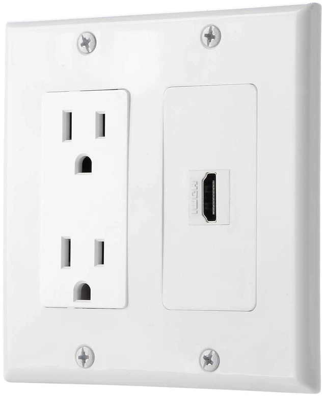 Main image of 15A Power Outlet, 1 Port HDMI - Wall Plate in White