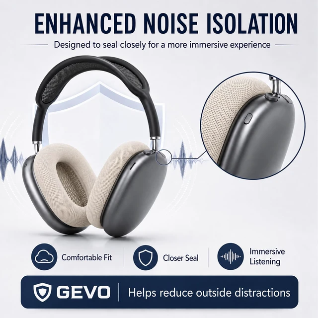 Alt view image 4 of 7 - AirPods Max Ear Cushions Replacement Memory Foam Earpads with Magnet, Mesh Fabric, Noise Isolation, 2-Pack, Space Gray (Starlight)