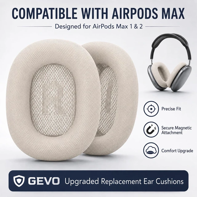 Alt view image 3 of 7 - AirPods Max Ear Cushions Replacement Memory Foam Earpads with Magnet, Mesh Fabric, Noise Isolation, 2-Pack, Space Gray (Starlight)