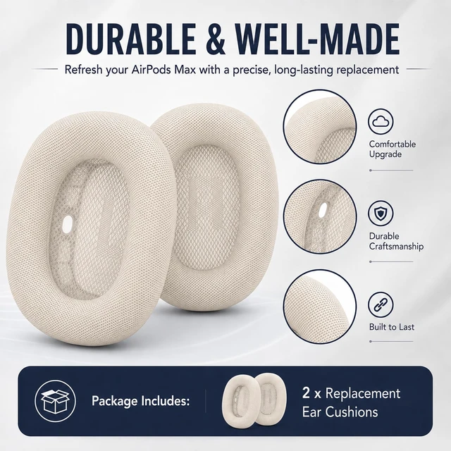 Alt view image 5 of 7 - AirPods Max Ear Cushions Replacement Memory Foam Earpads with Magnet, Mesh Fabric, Noise Isolation, 2-Pack, Space Gray (Starlight)