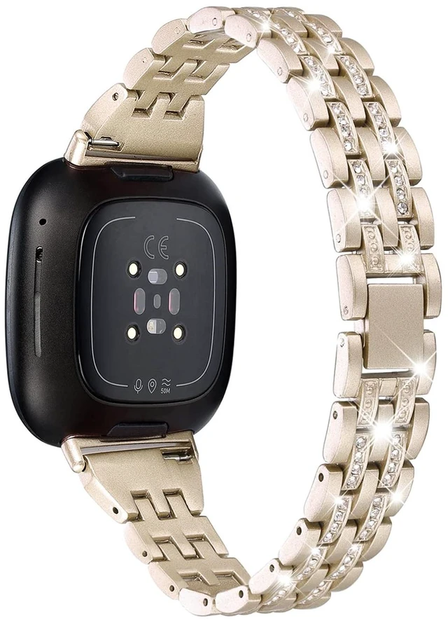 Main image of Bling Bands Compatible with Fitbit Versa 4/Sense 2/Versa 3/Sense, Women Dressy Slim Bracelet Metal Replacement Wristbands