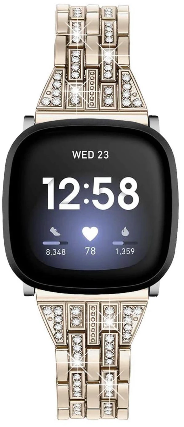 Alt view image 2 of 6 - Bling Bands Compatible with Fitbit Versa 4/Sense 2/Versa 3/Sense, Women Dressy Slim Bracelet Metal Replacement Wristbands