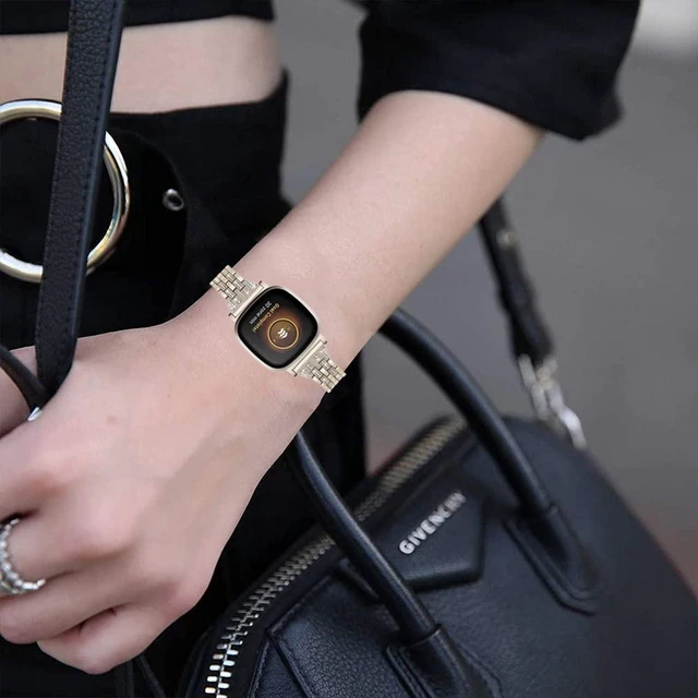 Alt view image 6 of 6 - Bling Bands Compatible with Fitbit Versa 4/Sense 2/Versa 3/Sense, Women Dressy Slim Bracelet Metal Replacement Wristbands