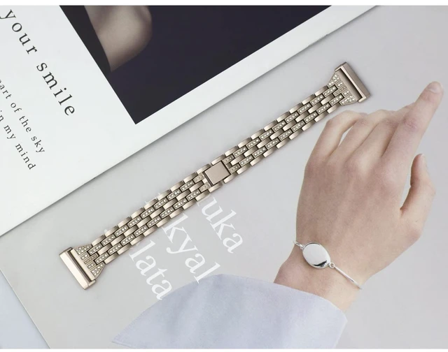 Alt view image 4 of 6 - Bling Bands Compatible with Fitbit Versa 4/Sense 2/Versa 3/Sense, Women Dressy Slim Bracelet Metal Replacement Wristbands