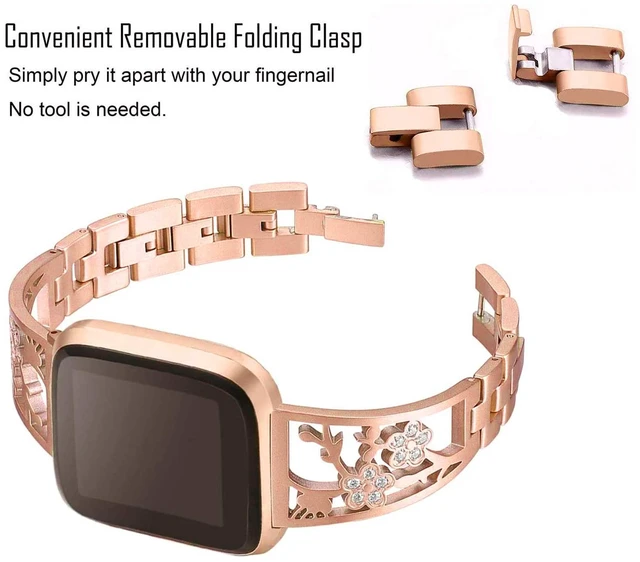 Alt view image 2 of 7 - Stainless Steel Bracelet Compatible with Fitbit Sense 2/Sense/Versa 4/Versa 3, Women Bling Replacement Bands Dressy Luxurious Wristbands for Ladies