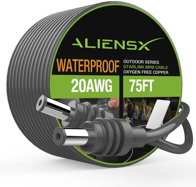 Main image of 75FT/23M DC Power Cable for Starlink Mini/Starlink Mini X Extension Cord, Weatherproof Outdoor Power Supply for Camping RV Home, 20AWG Heavy Duty with