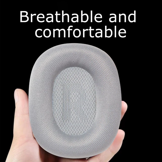 Alt view image 5 of 7 - Replacement Ear Pads Cushions for Apple AirPods Max, Mesh Fabric & Protein Leather Ear Covers, Soft Noise Isolation Headphone Earmuffs, 2-Pack, Silver