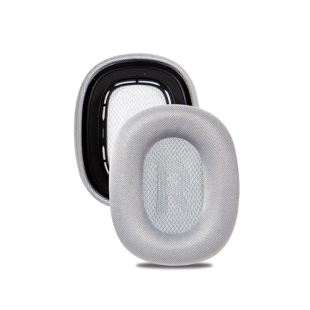 Alt view image 7 of 7 - Replacement Ear Pads Cushions for Apple AirPods Max, Mesh Fabric & Protein Leather Ear Covers, Soft Noise Isolation Headphone Earmuffs, 2-Pack, Silver