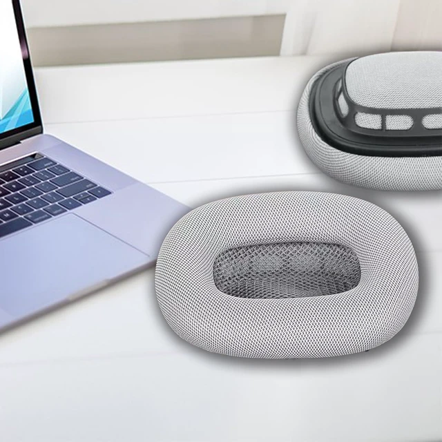 Alt view image 6 of 7 - Replacement Ear Pads Cushions for Apple AirPods Max, Mesh Fabric & Protein Leather Ear Covers, Soft Noise Isolation Headphone Earmuffs, 2-Pack, Silver